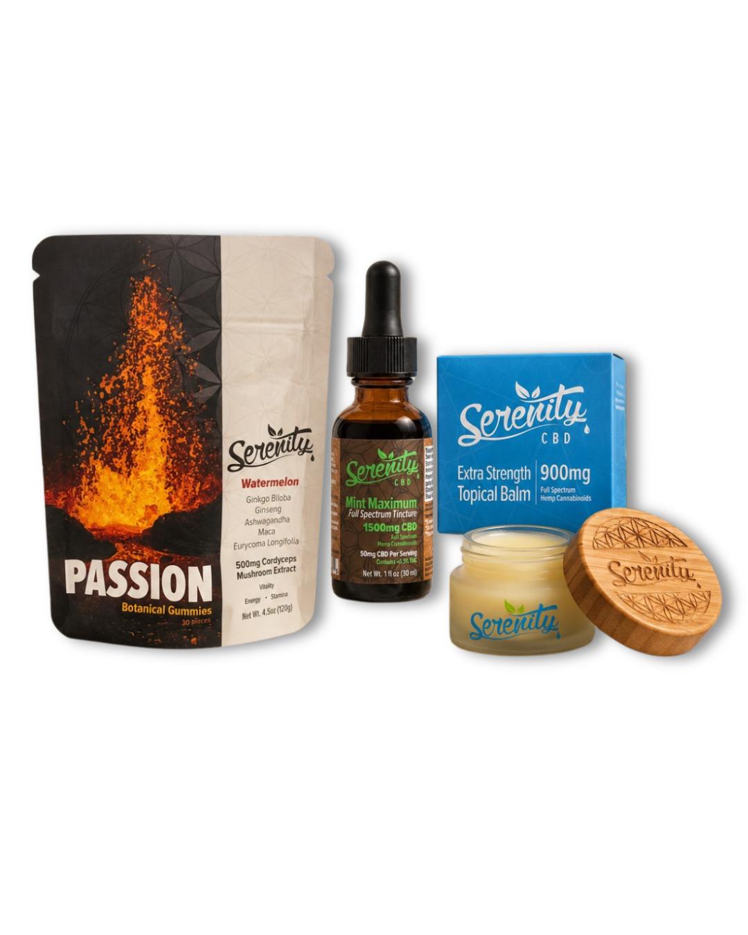Father’s Day Serenity CBD Bundle with Passion Botanical Gummies, Maximum Mint CBD Tincture, and Extra Strength Topical Balm
