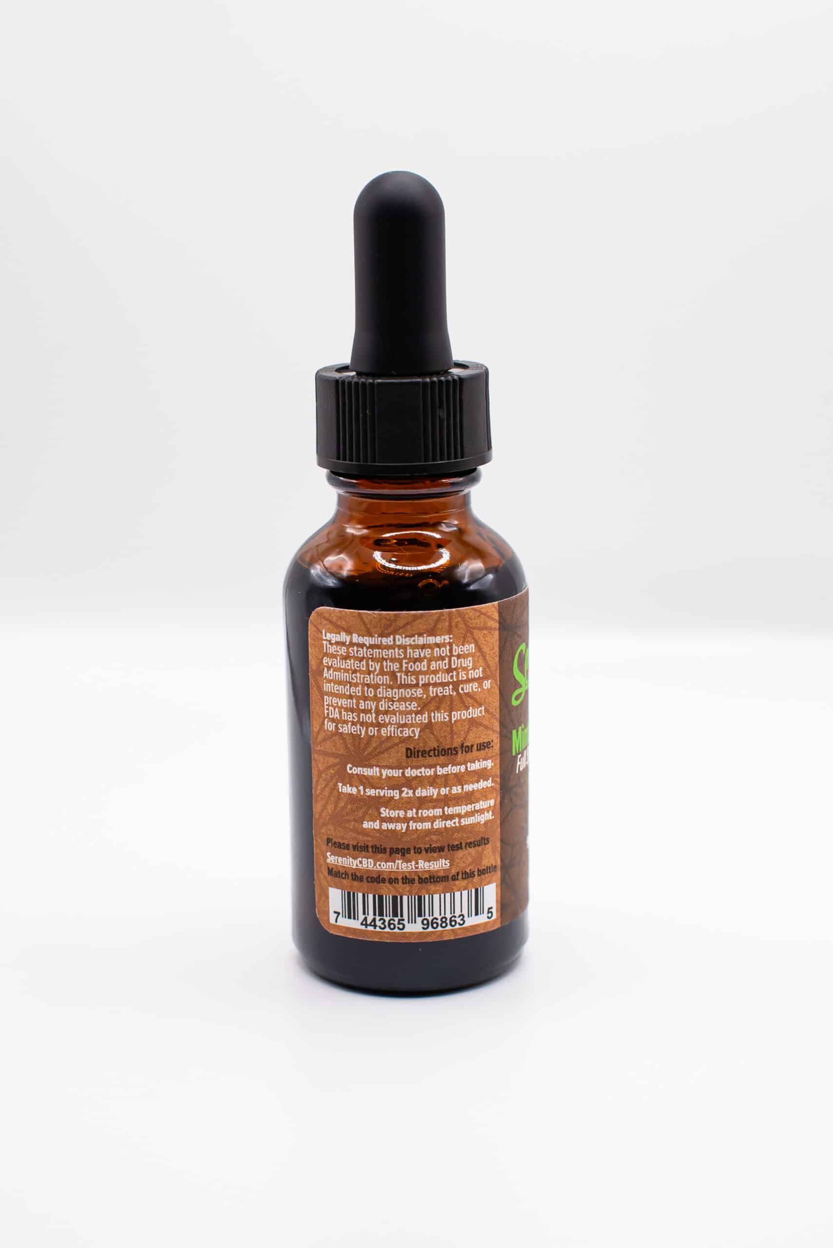 Close-up of Serenity CBD Maximum Mint 3000mg Oil Tincture—high-strength hemp extract with mint flavor for clarity and relaxation