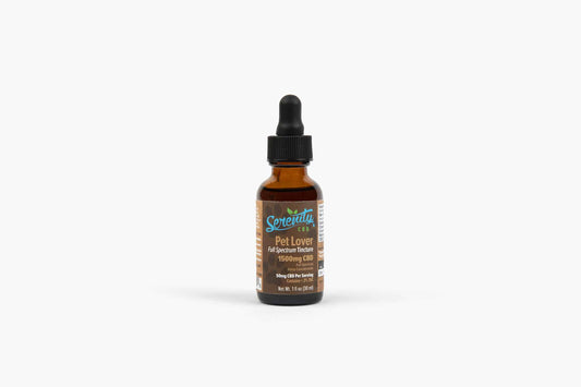 Serenity CBD Pet Tincture bottle on a white background—formulated to support pets’ calm, mobility, and overall well-being