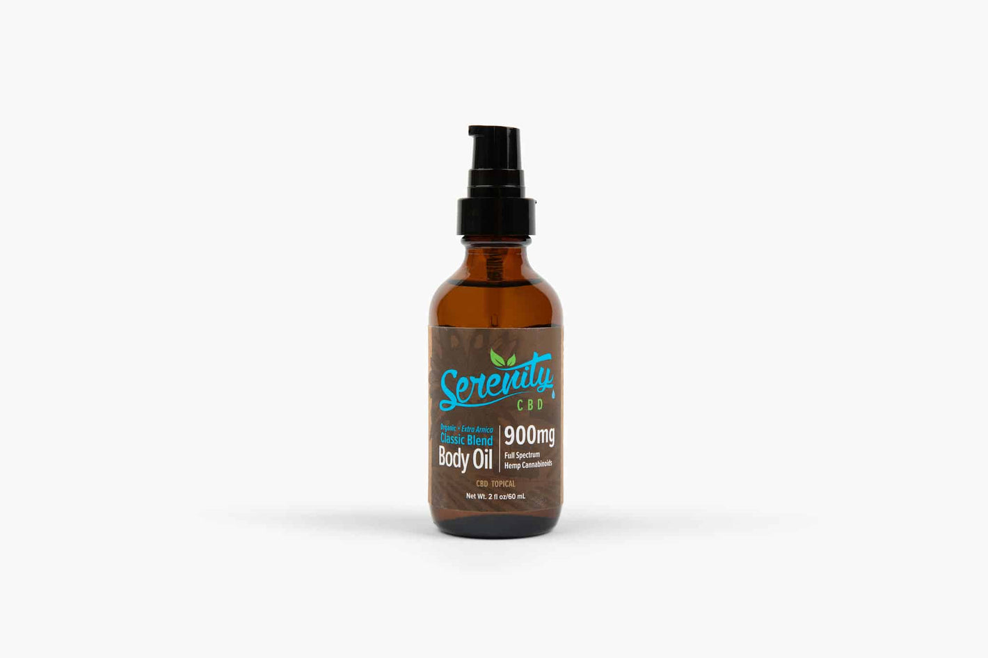 Serenity CBD Body Oil 900mg on a clean white background—highlighting a simple, restorative formula designed for relaxation and holistic wellness