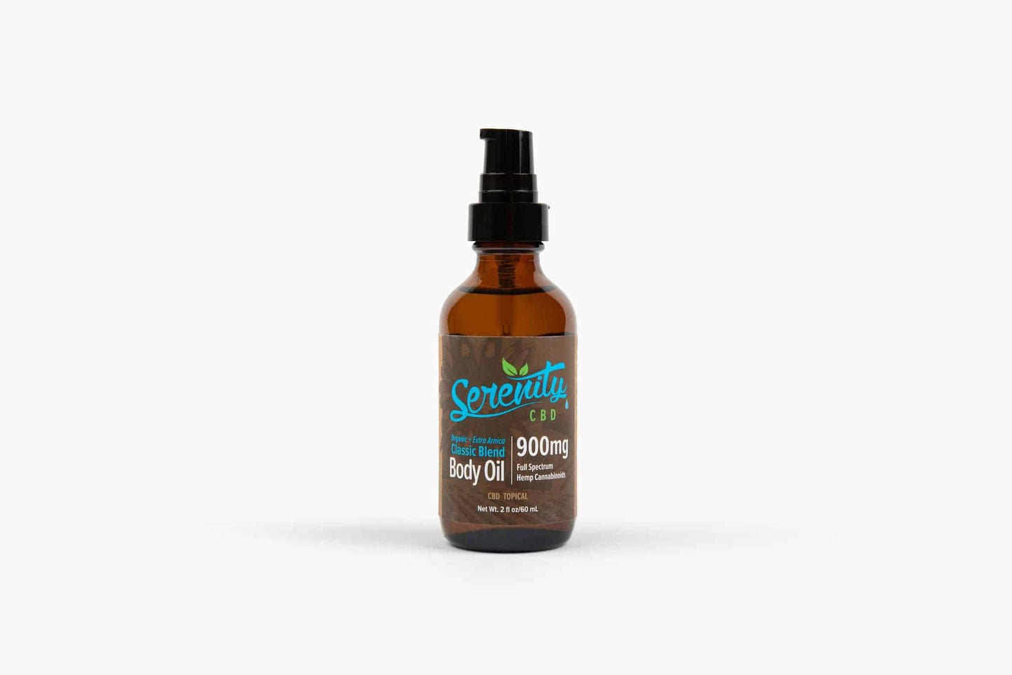 Serenity CBD Body Oil 900mg on a clean white background—highlighting a simple, restorative formula designed for relaxation and holistic wellness