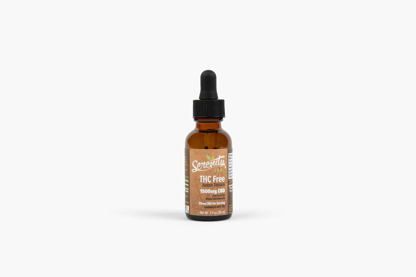 Serenity CBD THC-Free Isolate Tincture 1500mg bottle with dropper—crafted for pure CBD support without THC, promoting calm, balance, and daily wellness