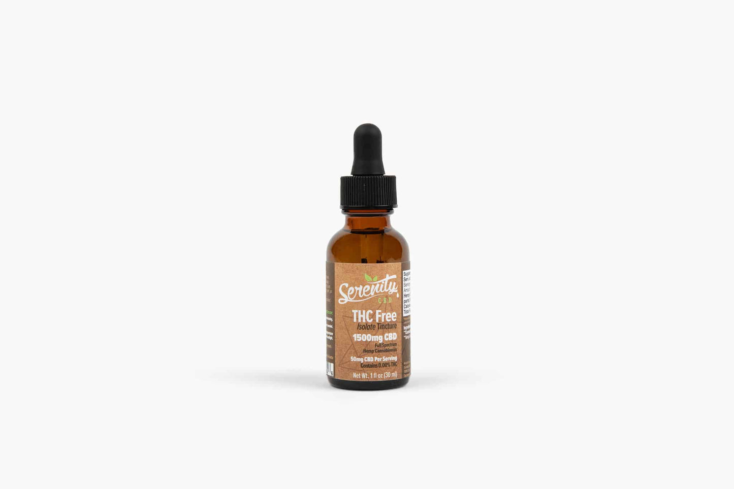Serenity CBD THC-Free Isolate Tincture 1500mg bottle with dropper—crafted for pure CBD support without THC, promoting calm, balance, and daily wellness
