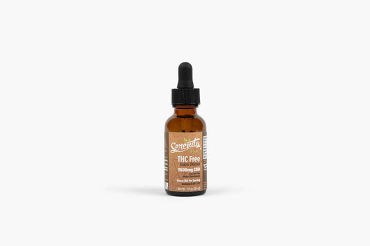 Serenity CBD THC-Free Isolate Tincture 1500mg bottle with dropper—crafted for pure CBD support without THC, promoting calm, balance, and daily wellness