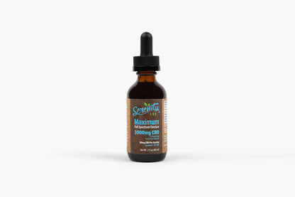 A bottle of Serenity CBD 3000mg Tincture with a dropper, set against a serene, natural background.