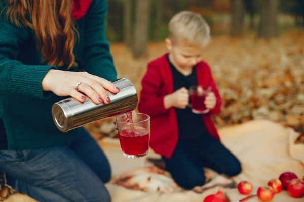 Family with young son enjoying a walk in an autumn park, symbolizing seasonal wellness, Ayurvedic nutrition, and grounding practices for fall to support family health and balance.